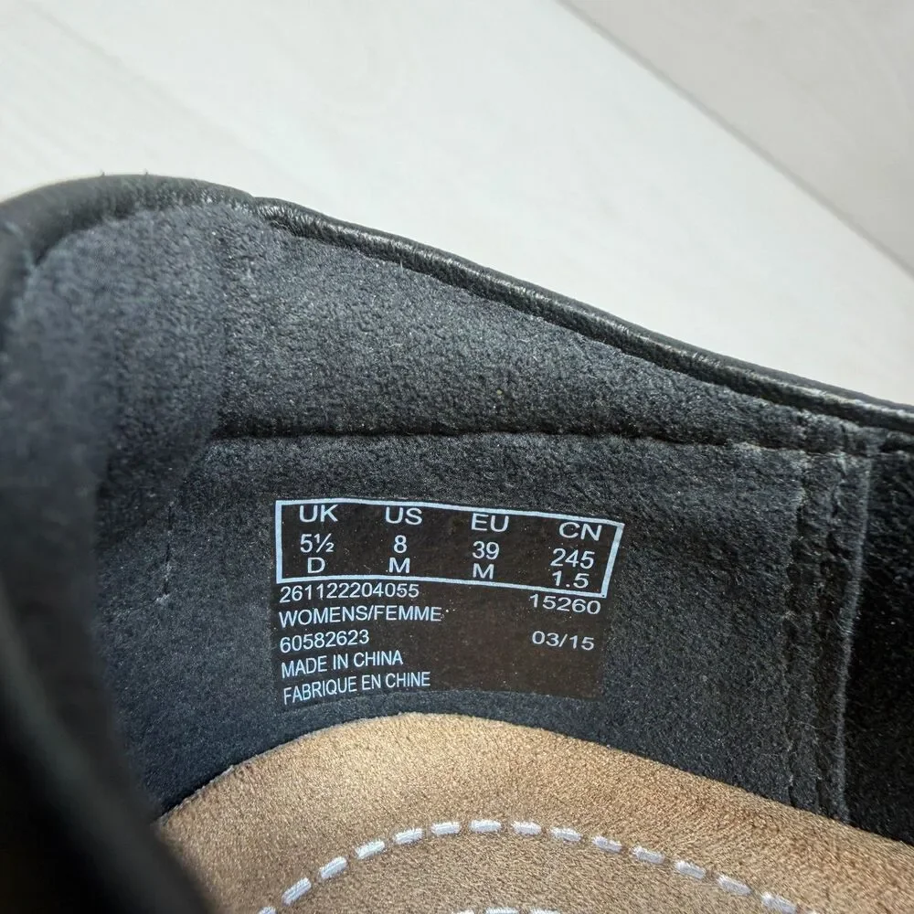 Clarks Rosalyn Nicole Heel Loafers‎ Women's Size 8 Black Leather Comfort Strap